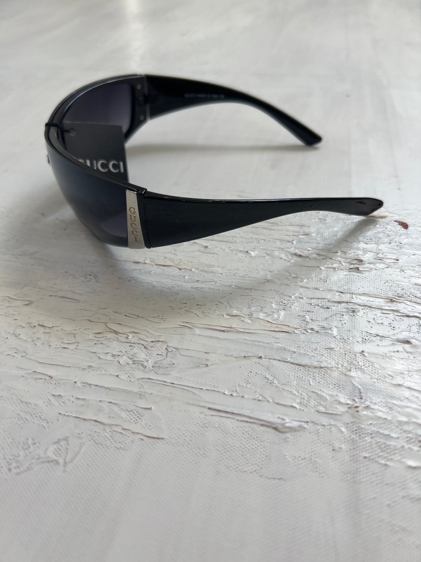 BRAT GIRL SUMMER DROP | black gucci style sunglasses with silver spellout