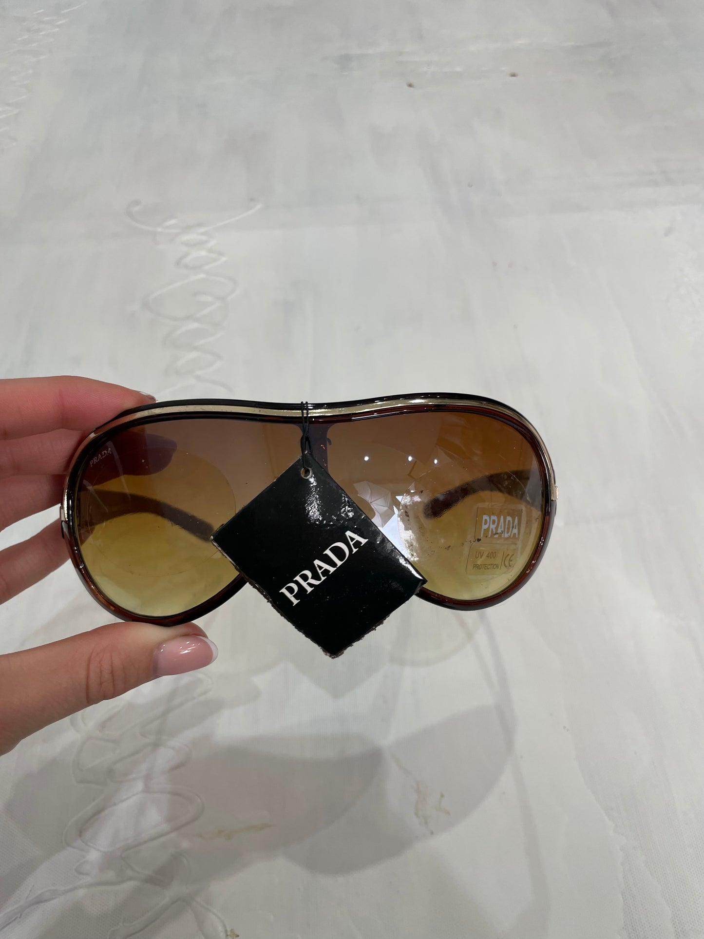 ADDISON RAE DROP | brown prada style shield sunglasses