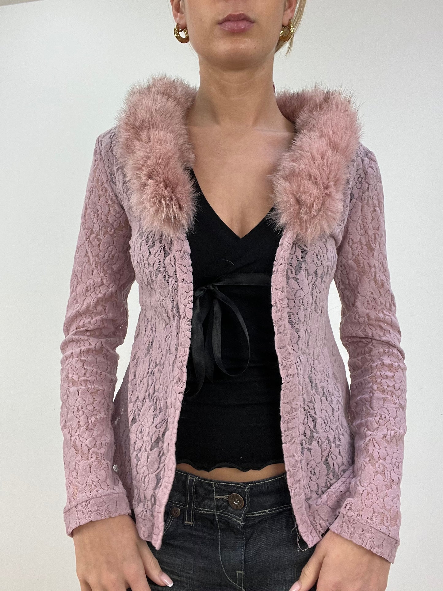 BEST PICKS | small pink lace faux fur cardigan