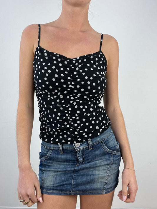 vintage edit seven | medium black and white polka dot mesh cami