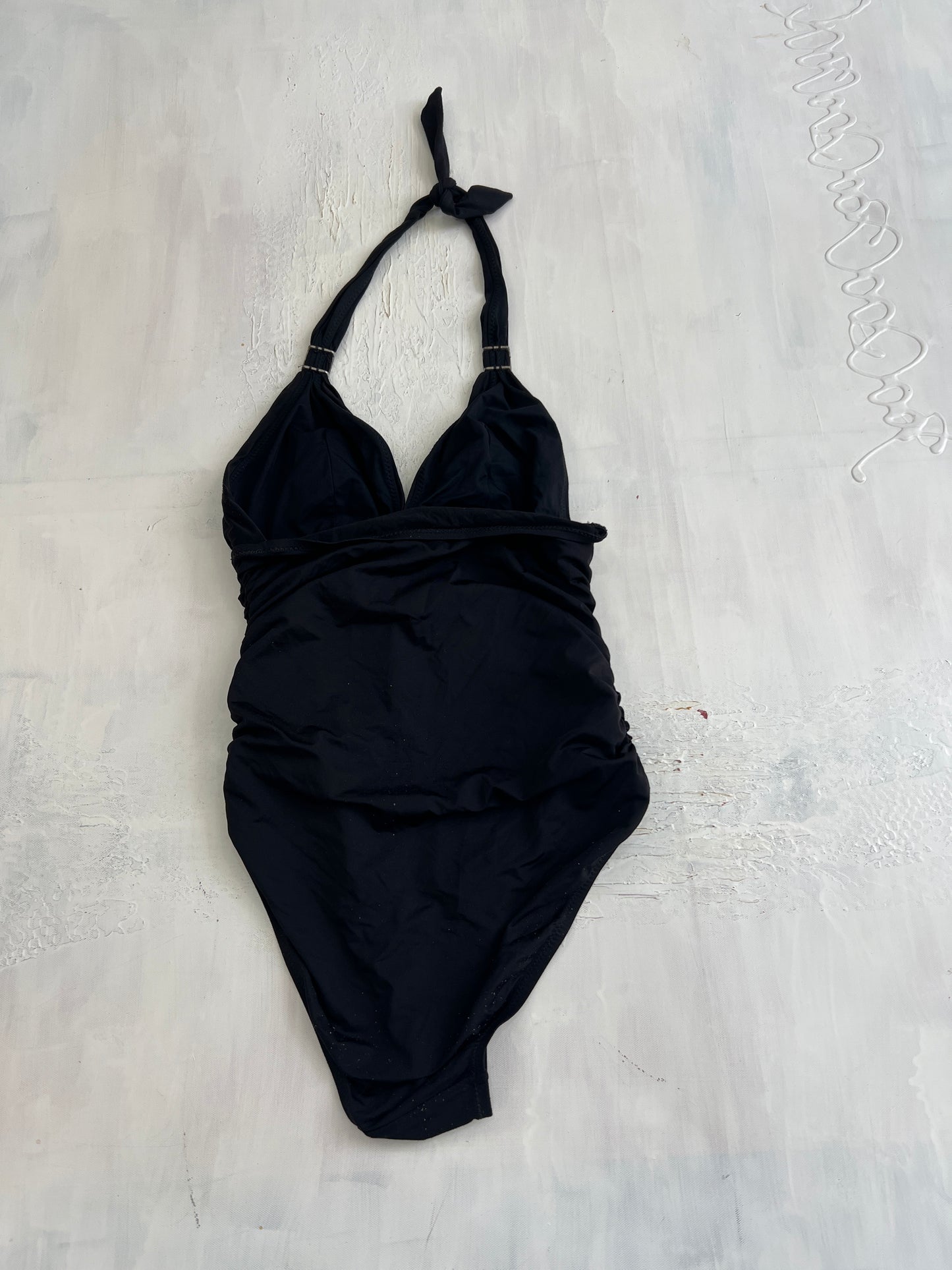 BRITISH SUMMER GIRL DROP | small black halterneck swimsuit