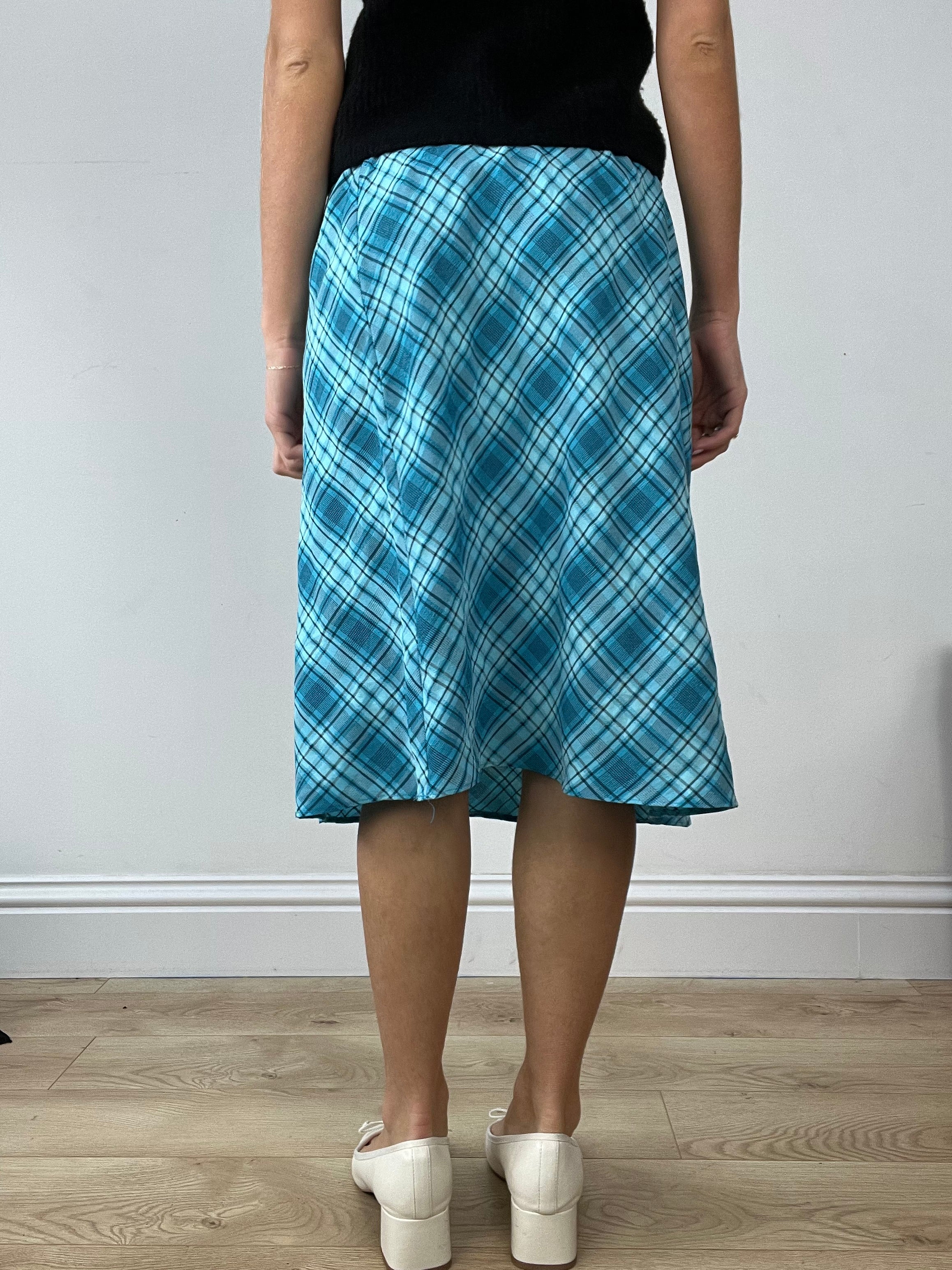 BUFFY THE VAMPIRE SLAYER medium blue checkered midi skirt remass