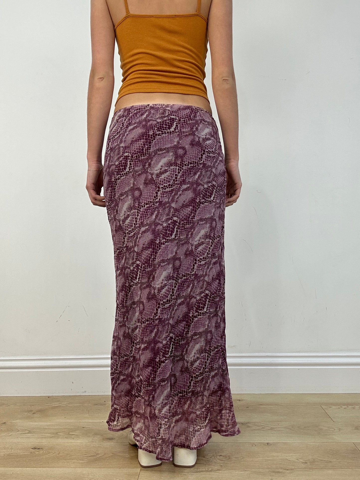 vintage edit: date night | small purple snakeskin print maxi skirt