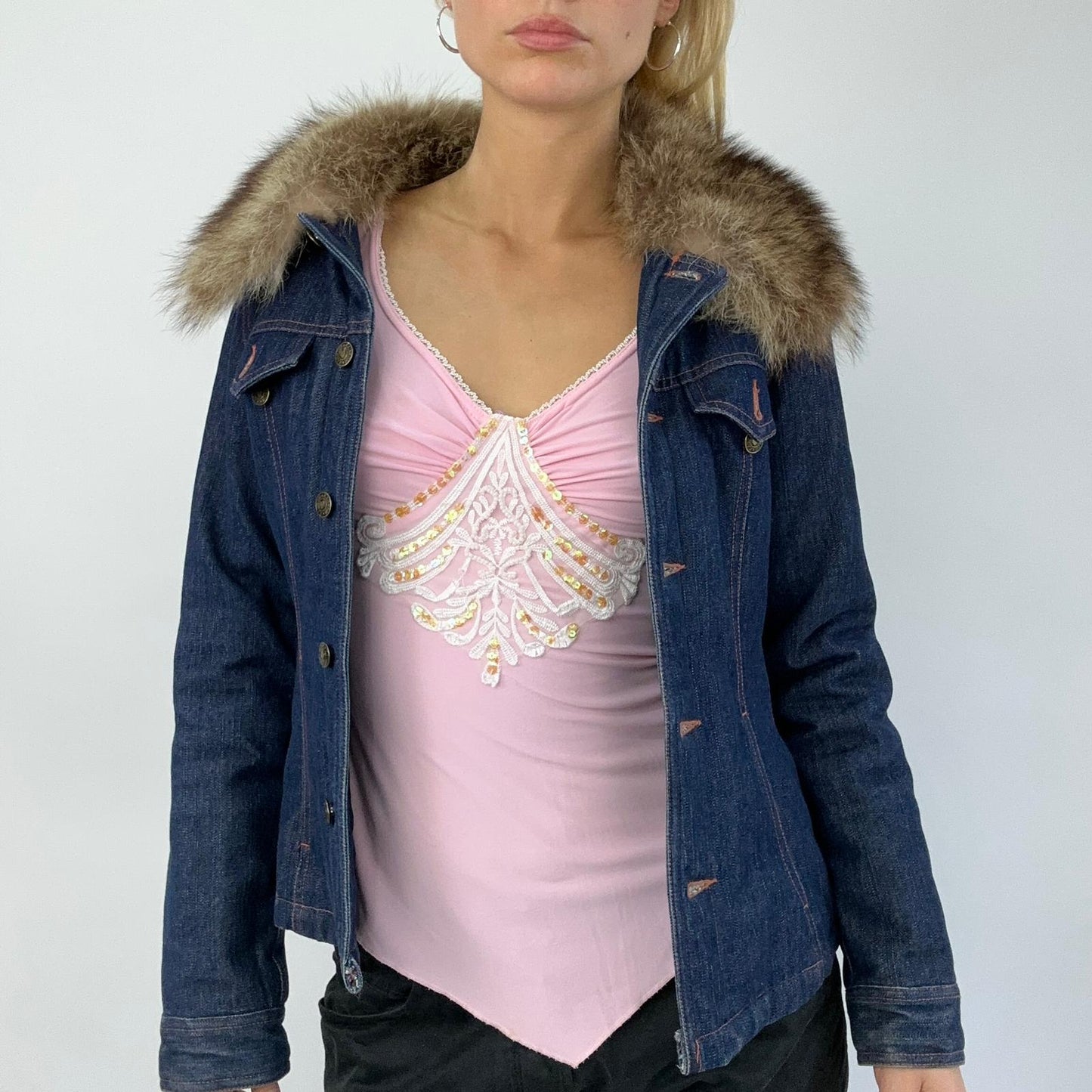 BEST PICKS | small morgan de toi denim jacket with faux fur trim