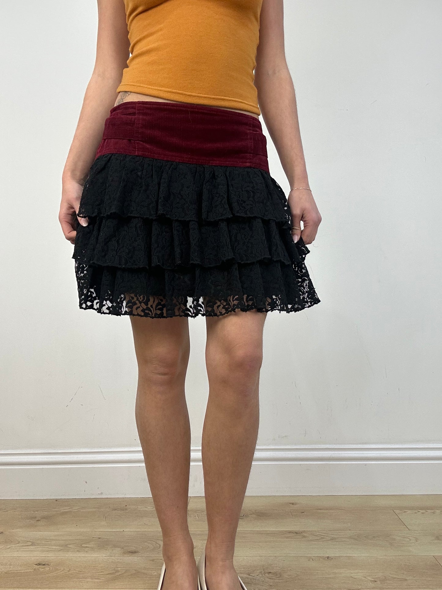 vintage edit: date night | extra small black lace ruffle skirt