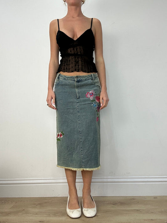 BEST PICKS | medium denim midi floral skirt