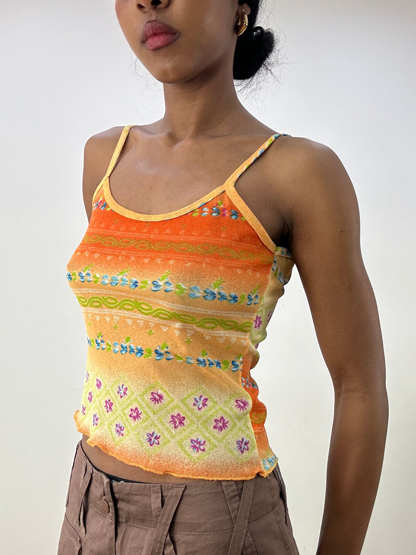 💻HIPPY CHIC DROP | small orange patterned mesh cami top