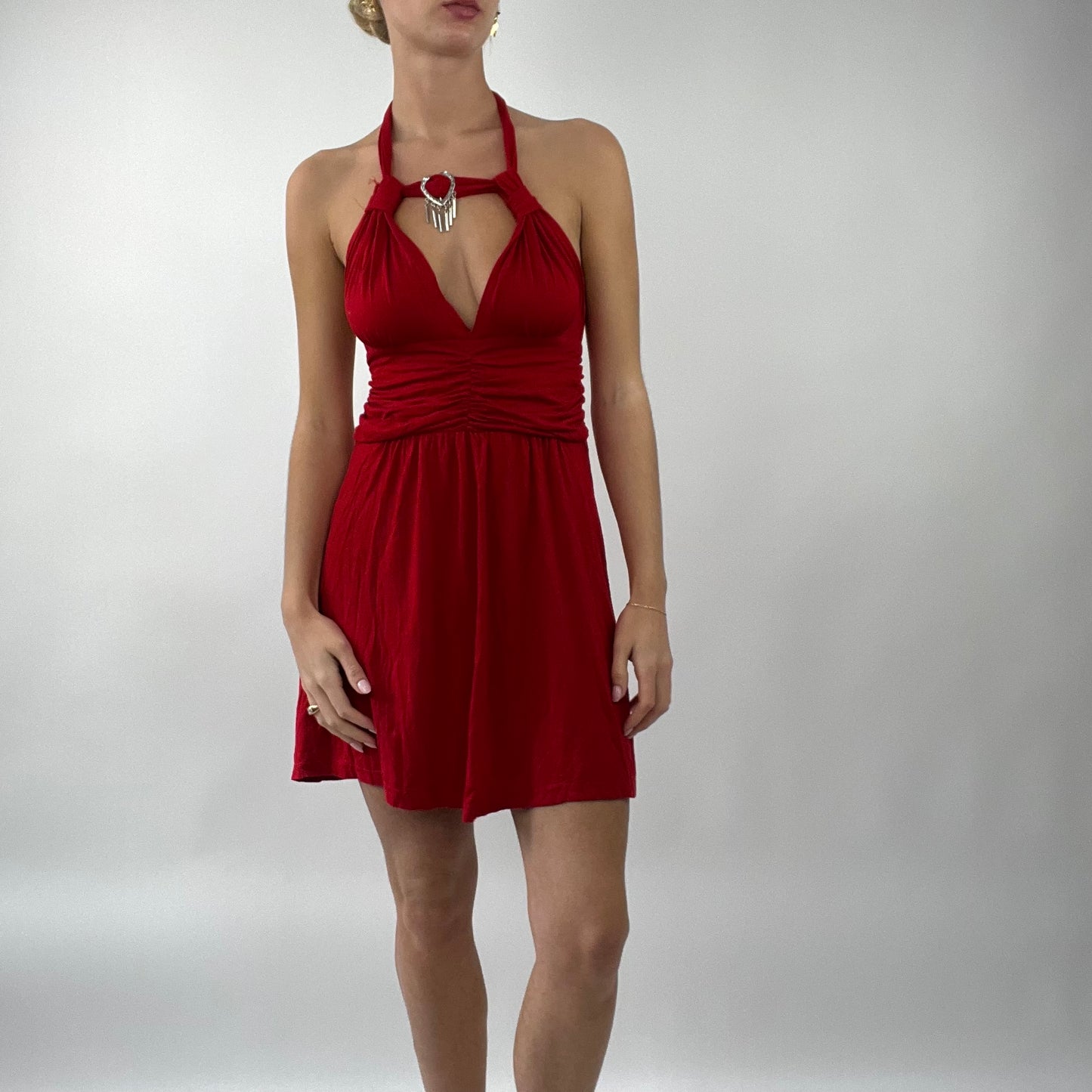 PROM SEASON DROP | small red ruched halterneck dress