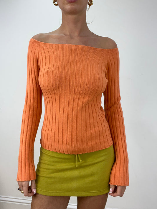 vintage edit four | small orange ribbed off the shoulder jumper