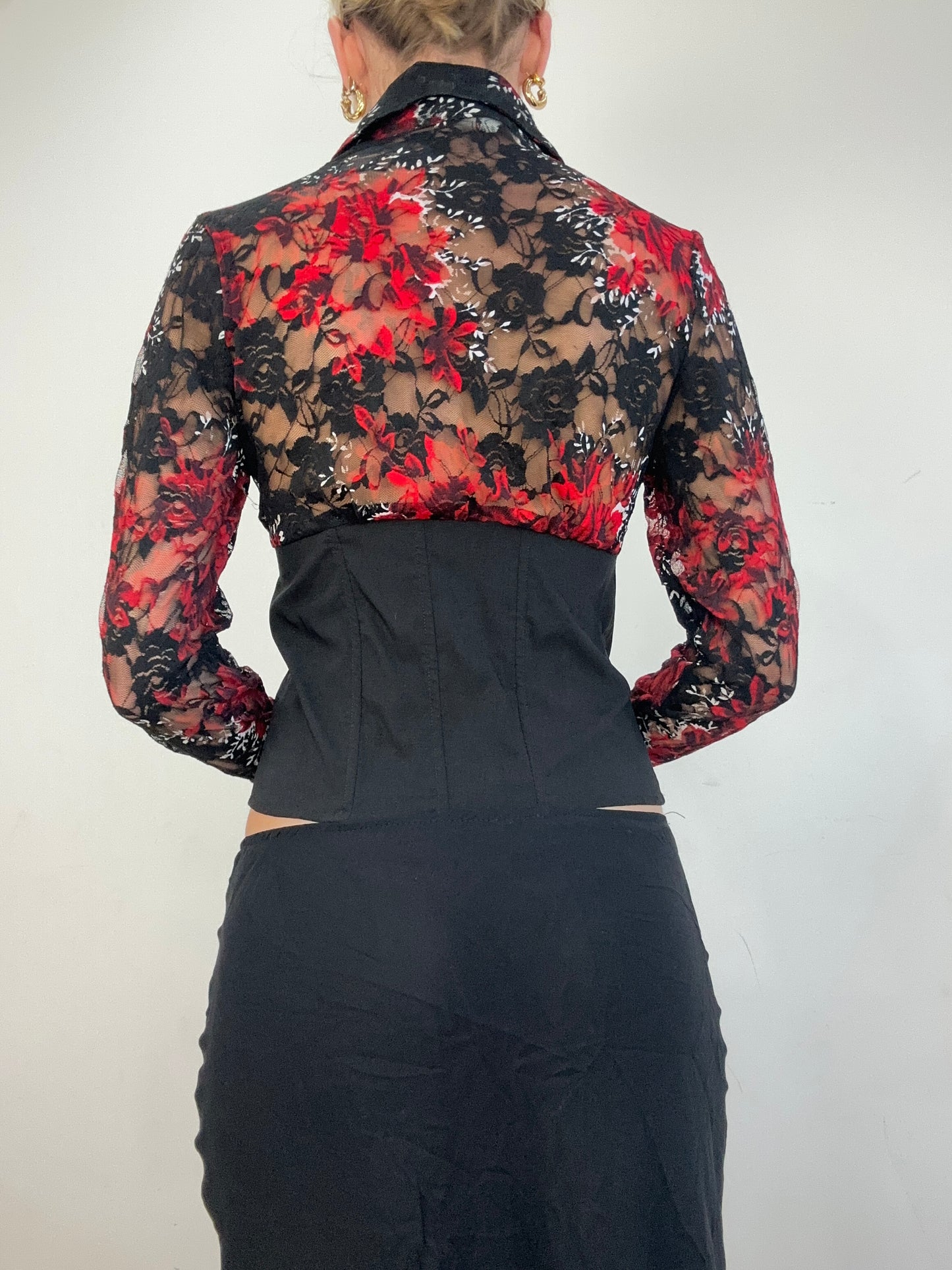 vintage edit one | medium red and black lace corset top