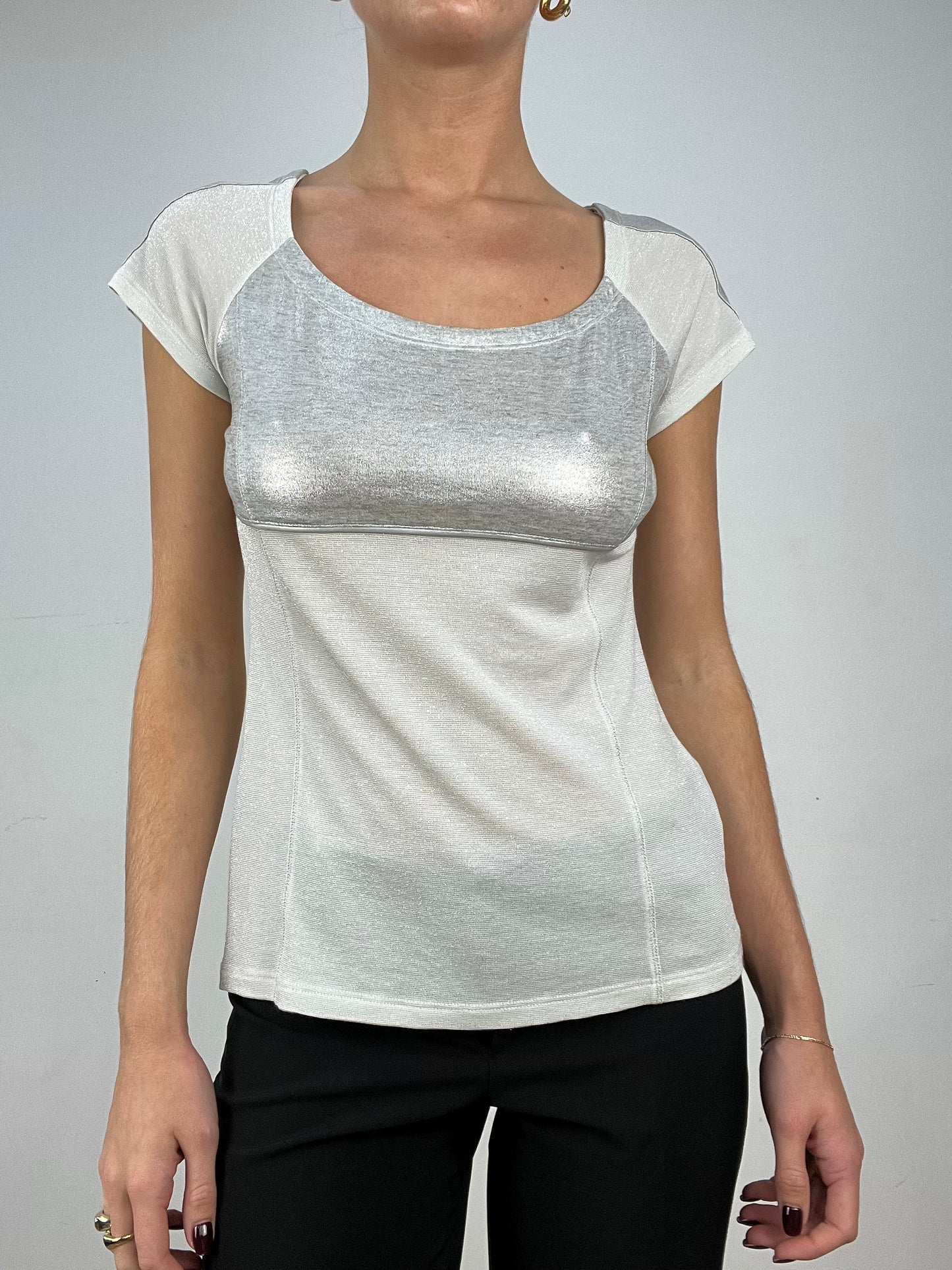 DATE NIGHT | medium white and silver versace shiny top