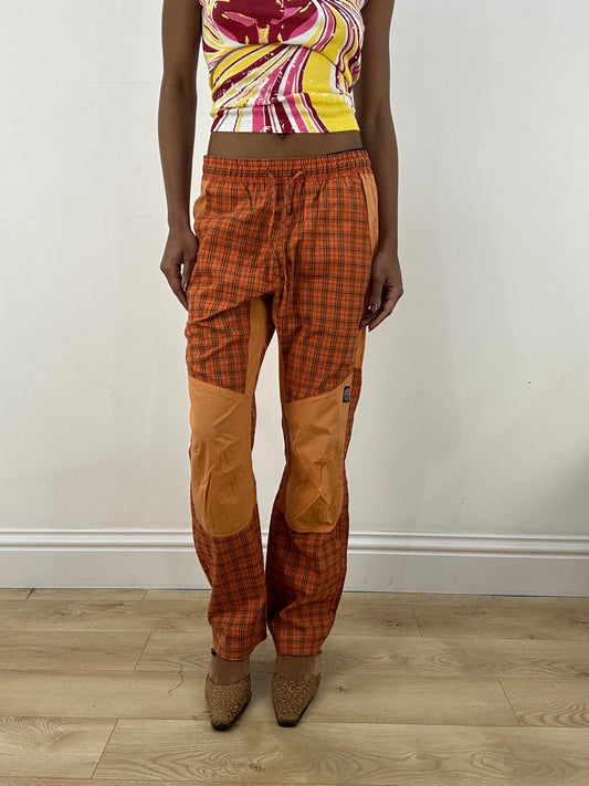 HIPPY CHIC DROP | small orange checked trousers with drawstring detail