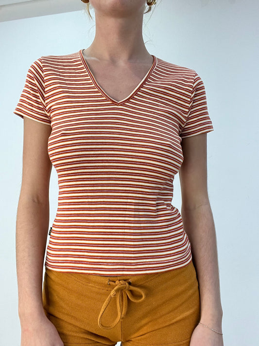 BEST PICKS | medium orange and pink striped v neck top