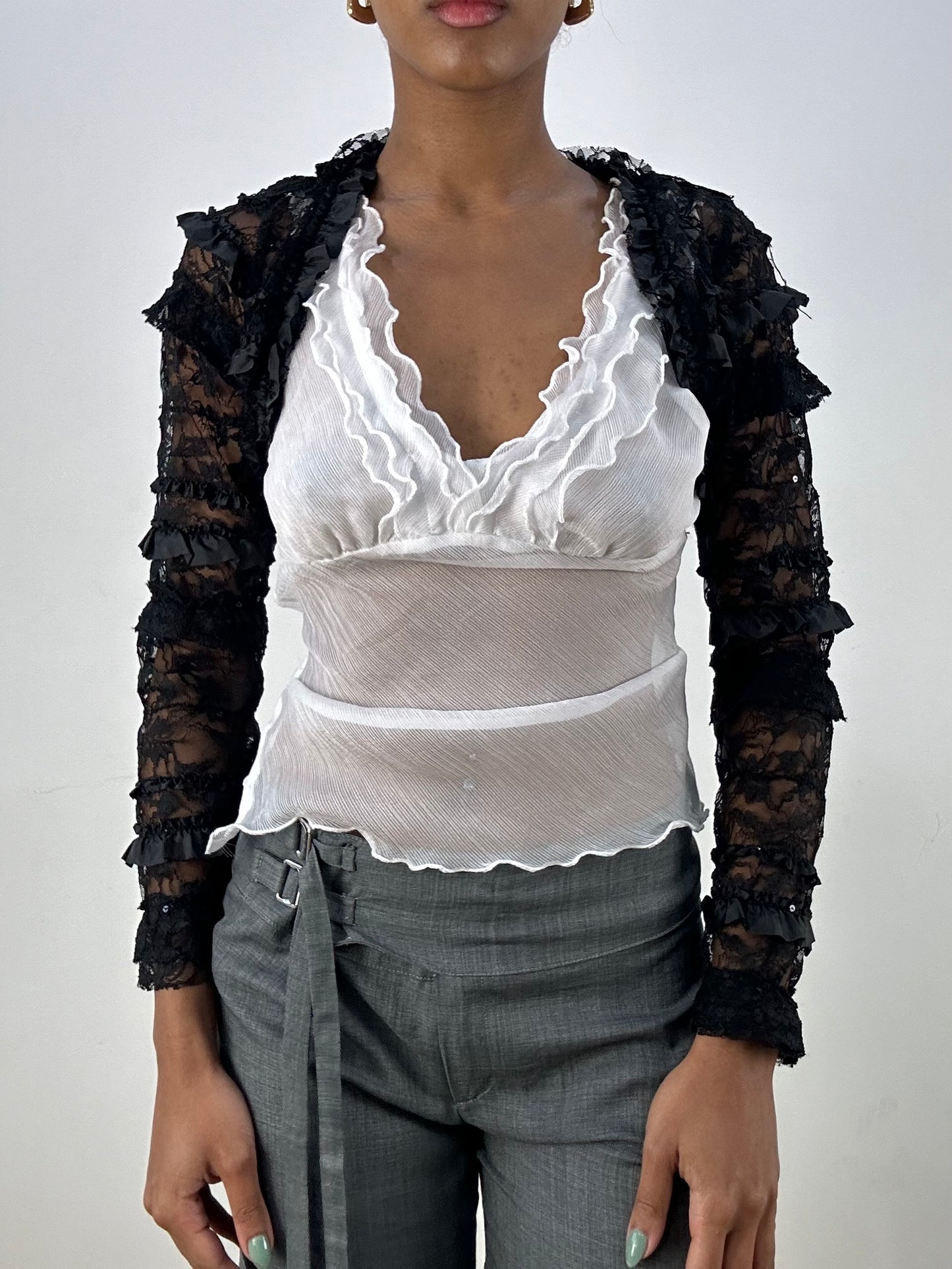 vintage edit: office siren | small black lace bolero cropped cardigan