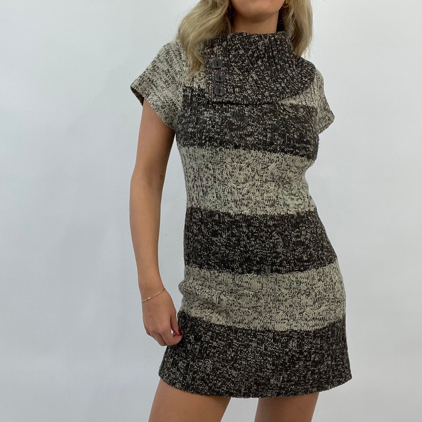 CORPCORE DROP | small brown striped roll neck knit dress