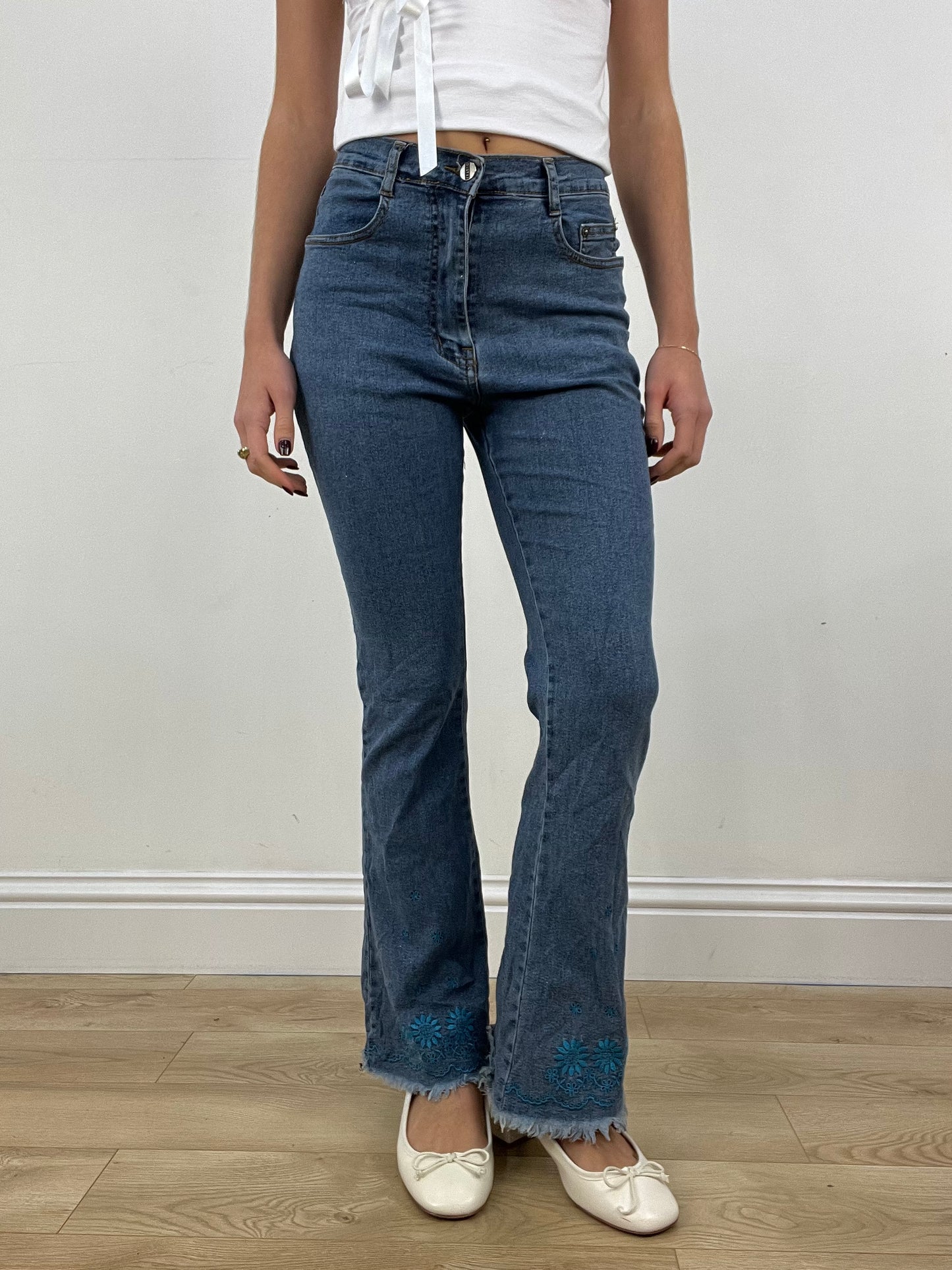 BONFIRE NIGHT | small dark wash blue flared jeans