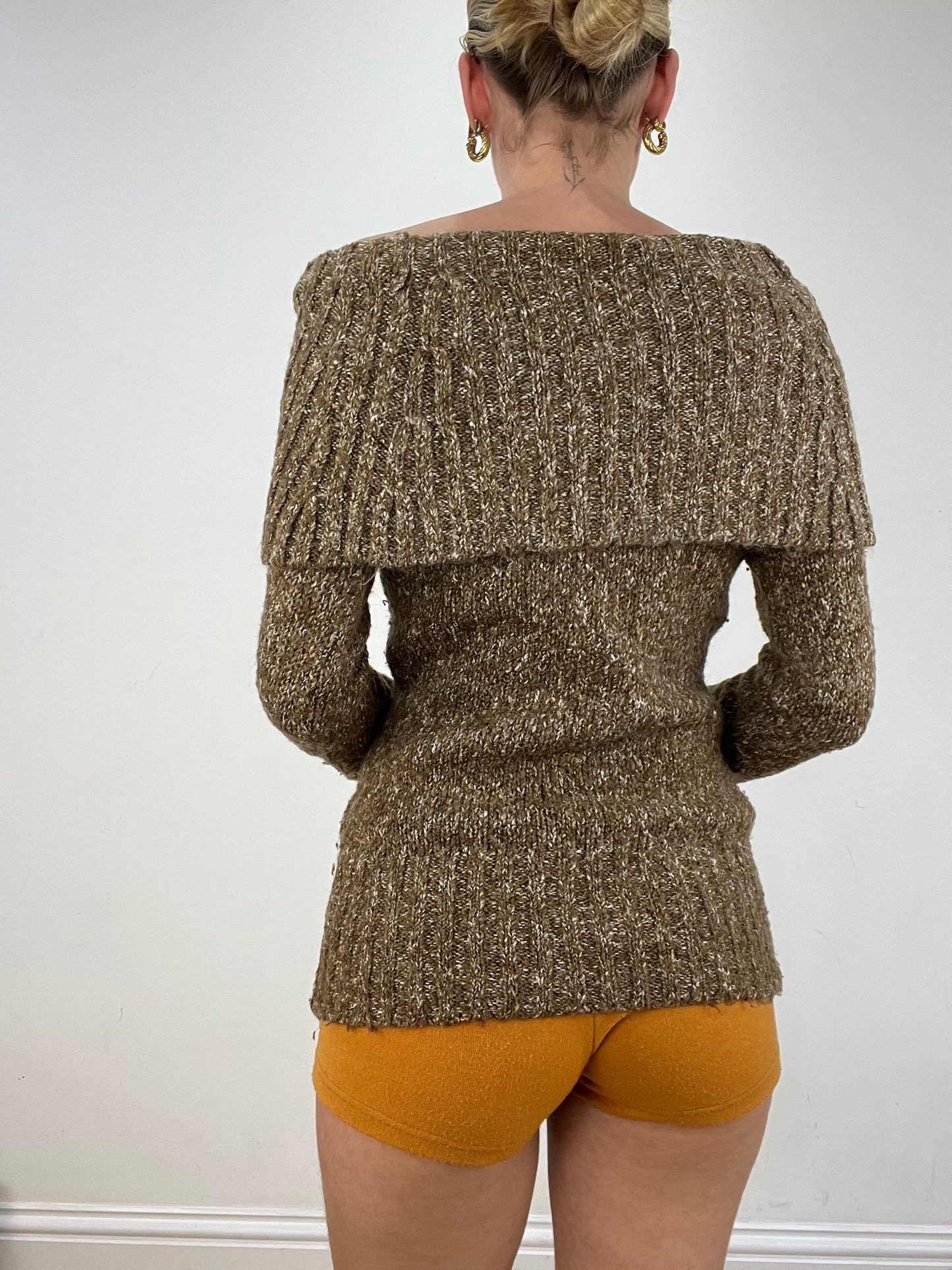 vintage edit nine: part two | small brown off the shoulder knitted jumper