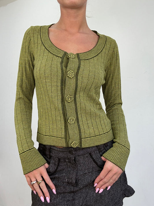 COSY CLASSICS | medium green striped cardigan