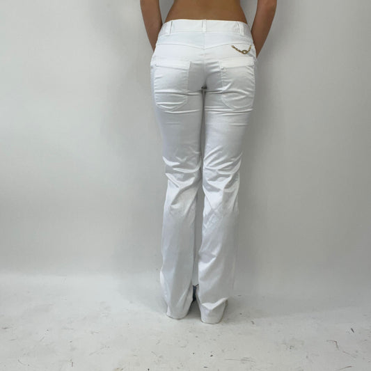 FUTURECORE DROP | small white silky slim fit trousers with chain detail