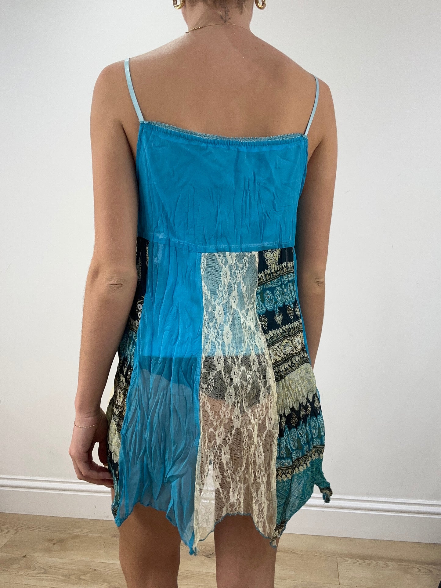 BEST PICKS | small blue lace and mesh abstract print dress