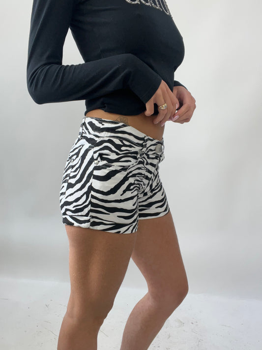 SUMMER SOLSTICE DROP | small black and white zebra print mini shorts