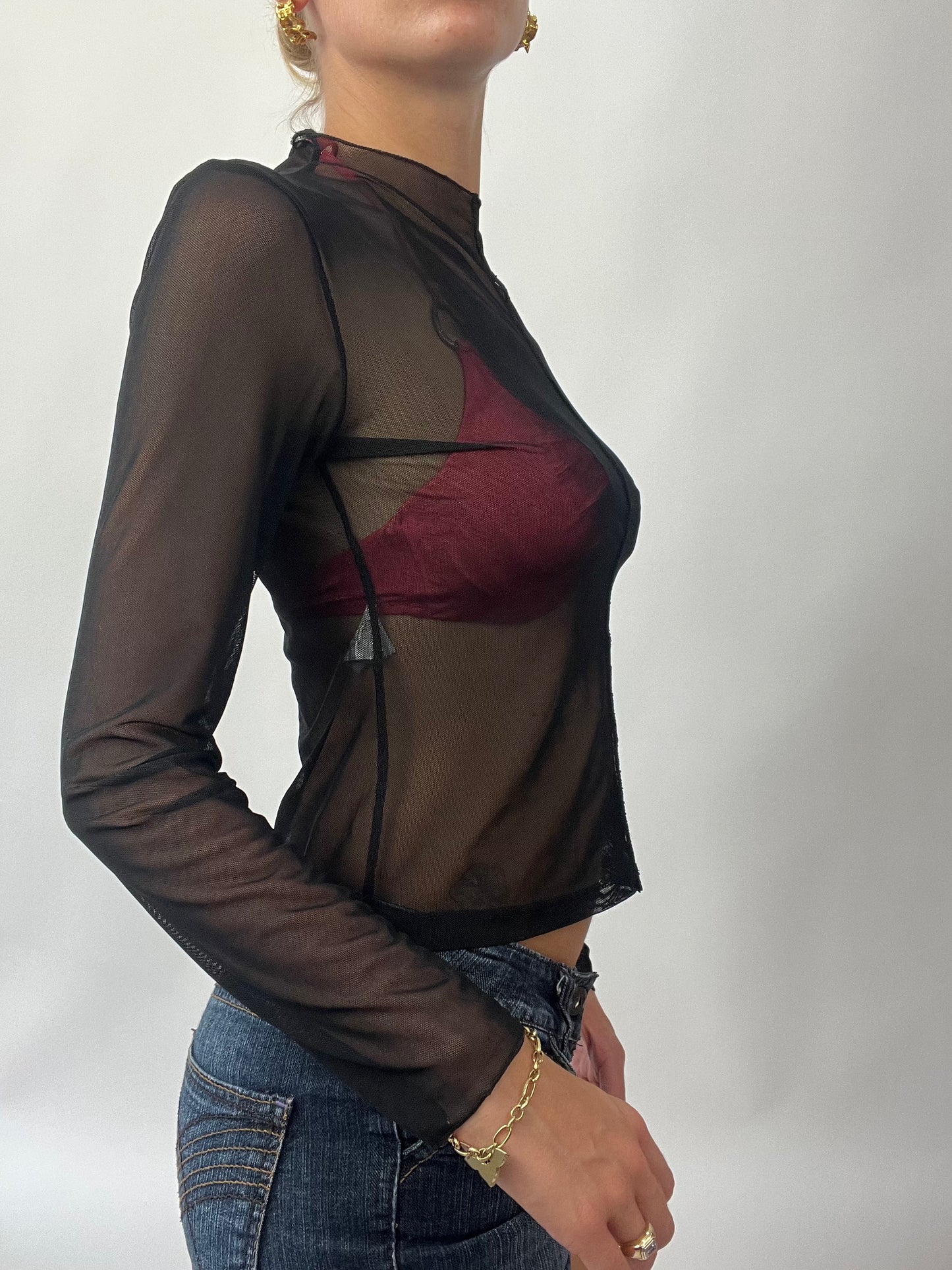 BRAT GIRL SUMMER DROP | small black long sleeve mesh top