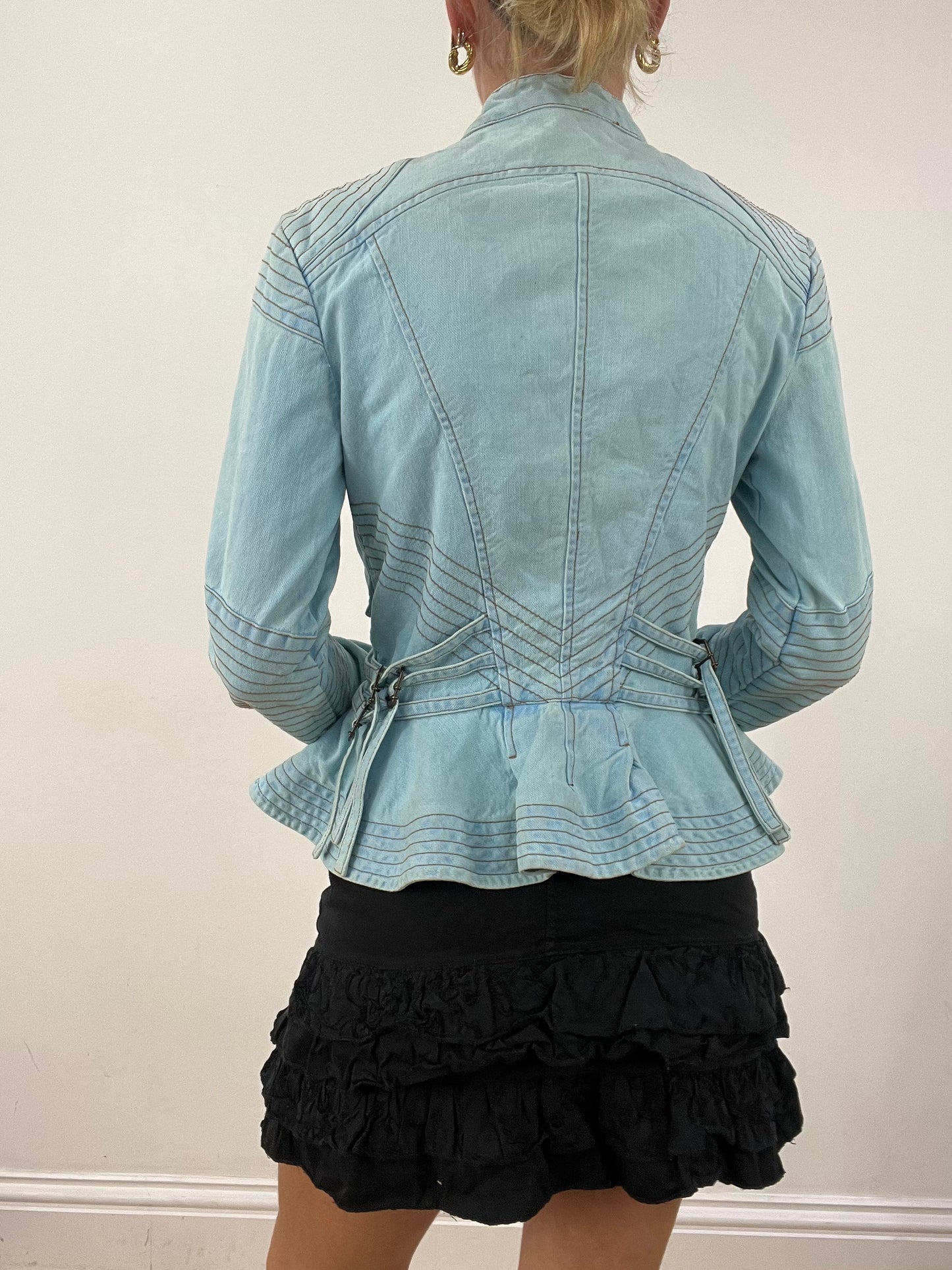 vintage edit seasonal faves | small baby blue roberto cavalli denim biker jacket