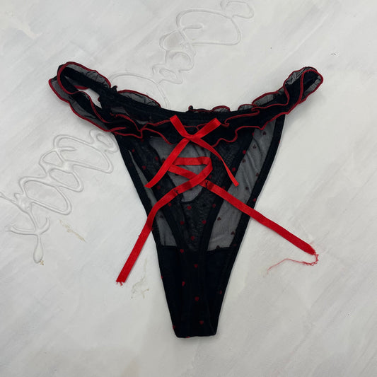 GALENTINES DAY DROP | small black mesh underwear with red bow