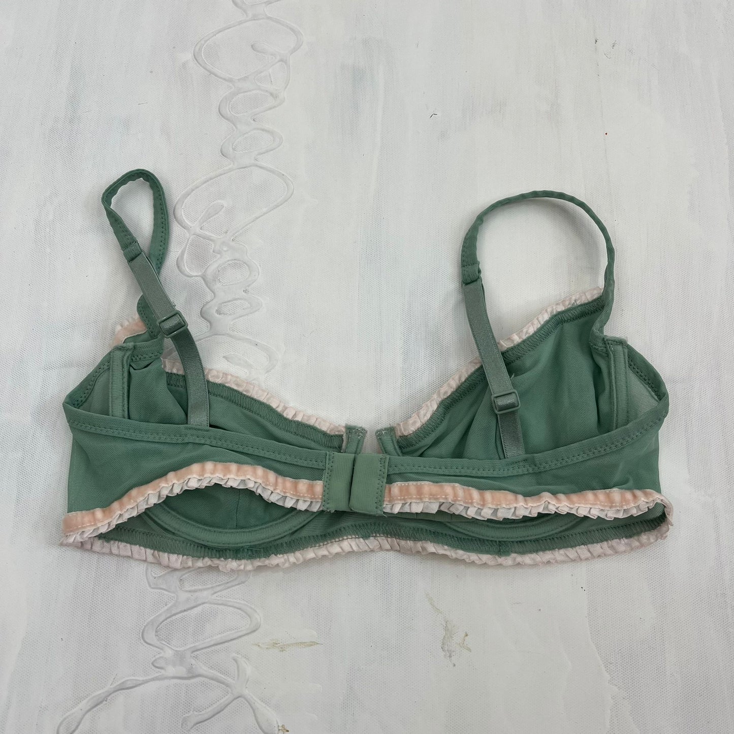 12 DAYS OF XMAS DROP | small green mesh bra with frill detail