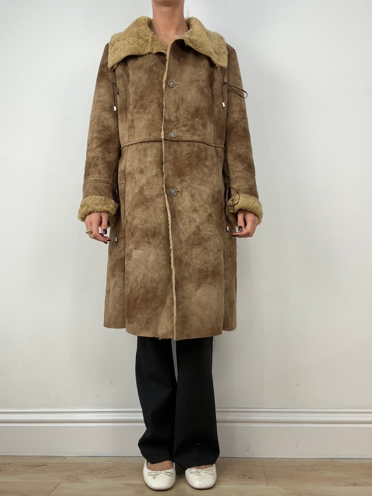 GILMORE GIRLS | medium brown suede sherpa long coat