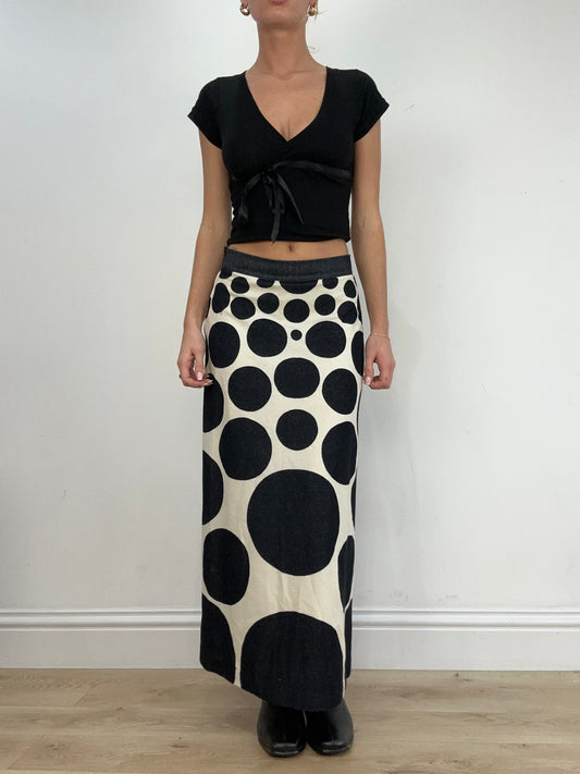 vintage edit five | extra small black and white polka dot maxi skirt