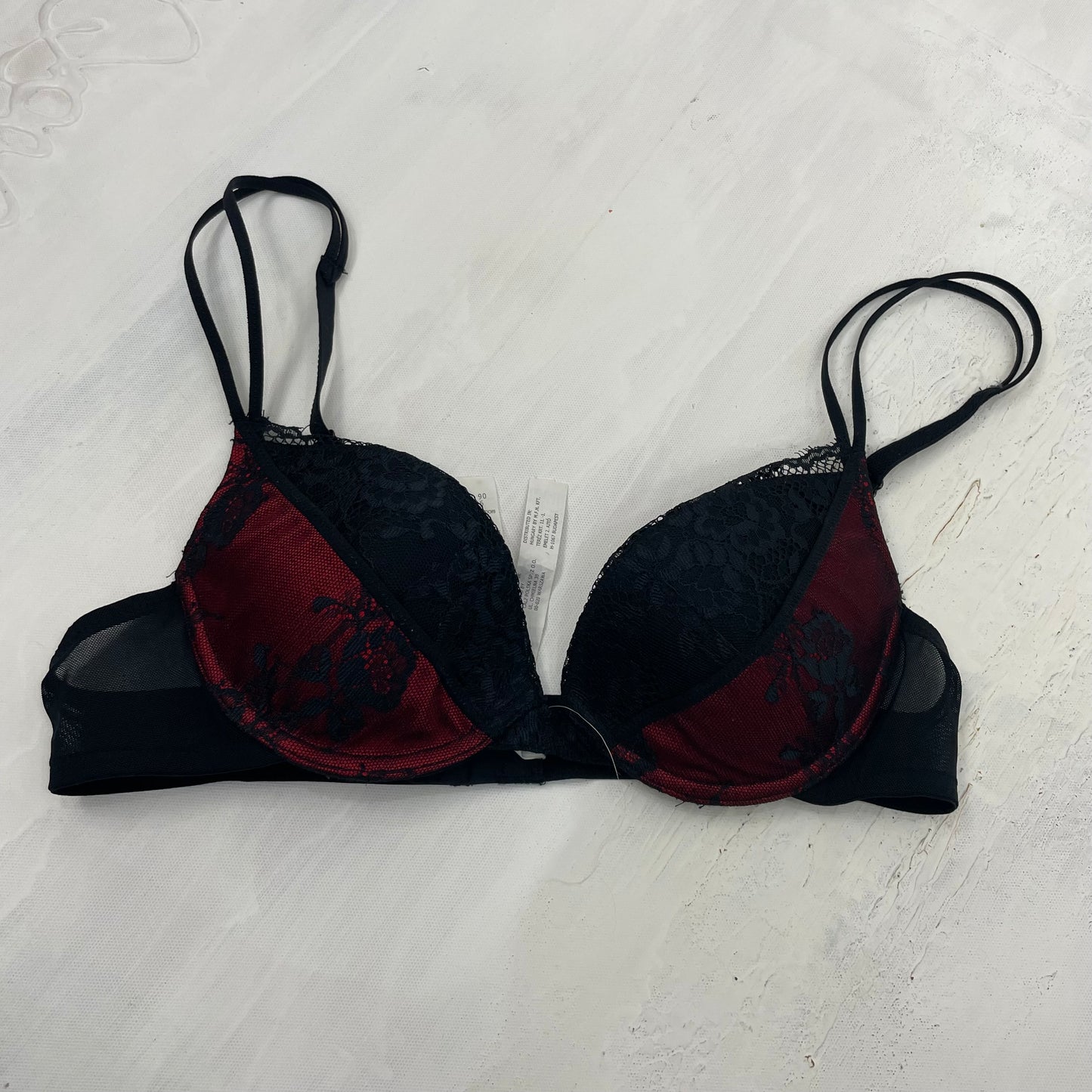 GALENTINES DAY DROP | small black padded lace bra with red underlay