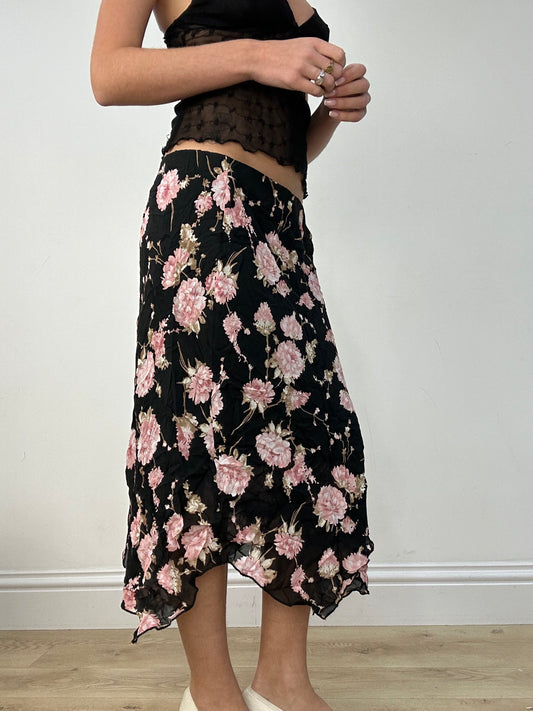 BEST PICKS | medium black and pink floral midi skirt