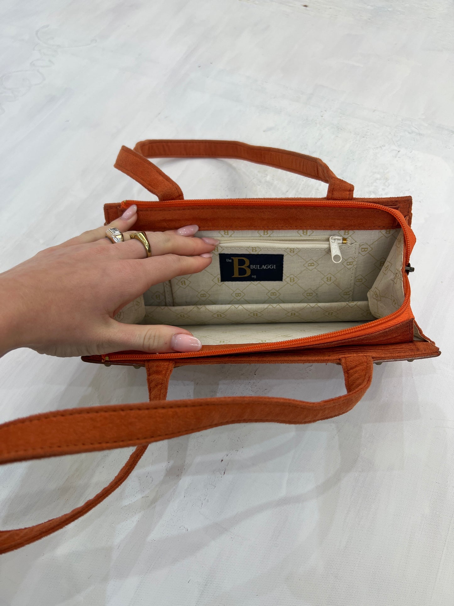 vintage edit eight | orange faux suede shoulder bag