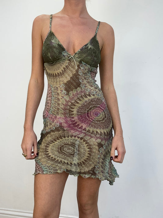 vintage drop 1 | small khaki paisley print semi sheer dress