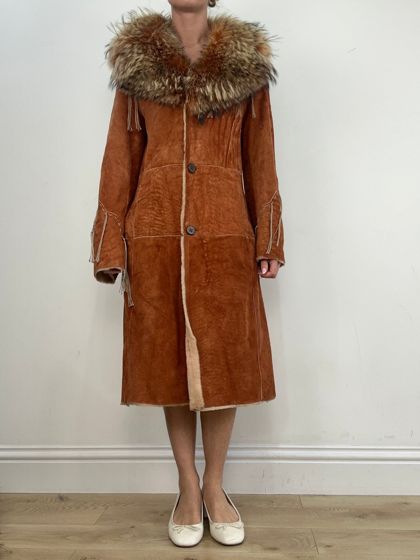 vintage edit seasonal faves | medium orange real suede long coat