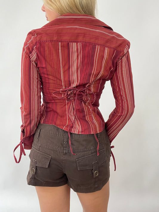 CITY BREAK DROP | small red striped shirt with lace up back