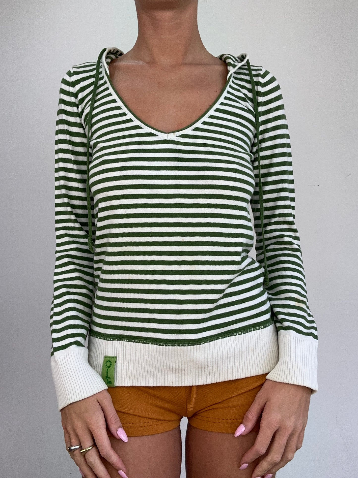 COSY CLASSICS | large old label bershka green and white striped hoodie