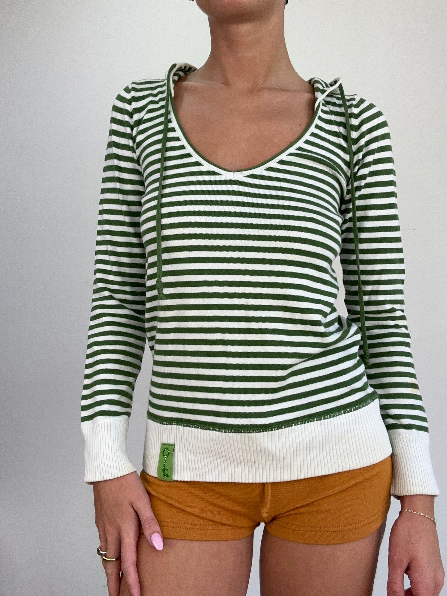 COSY CLASSICS | large old label bershka green and white striped hoodie