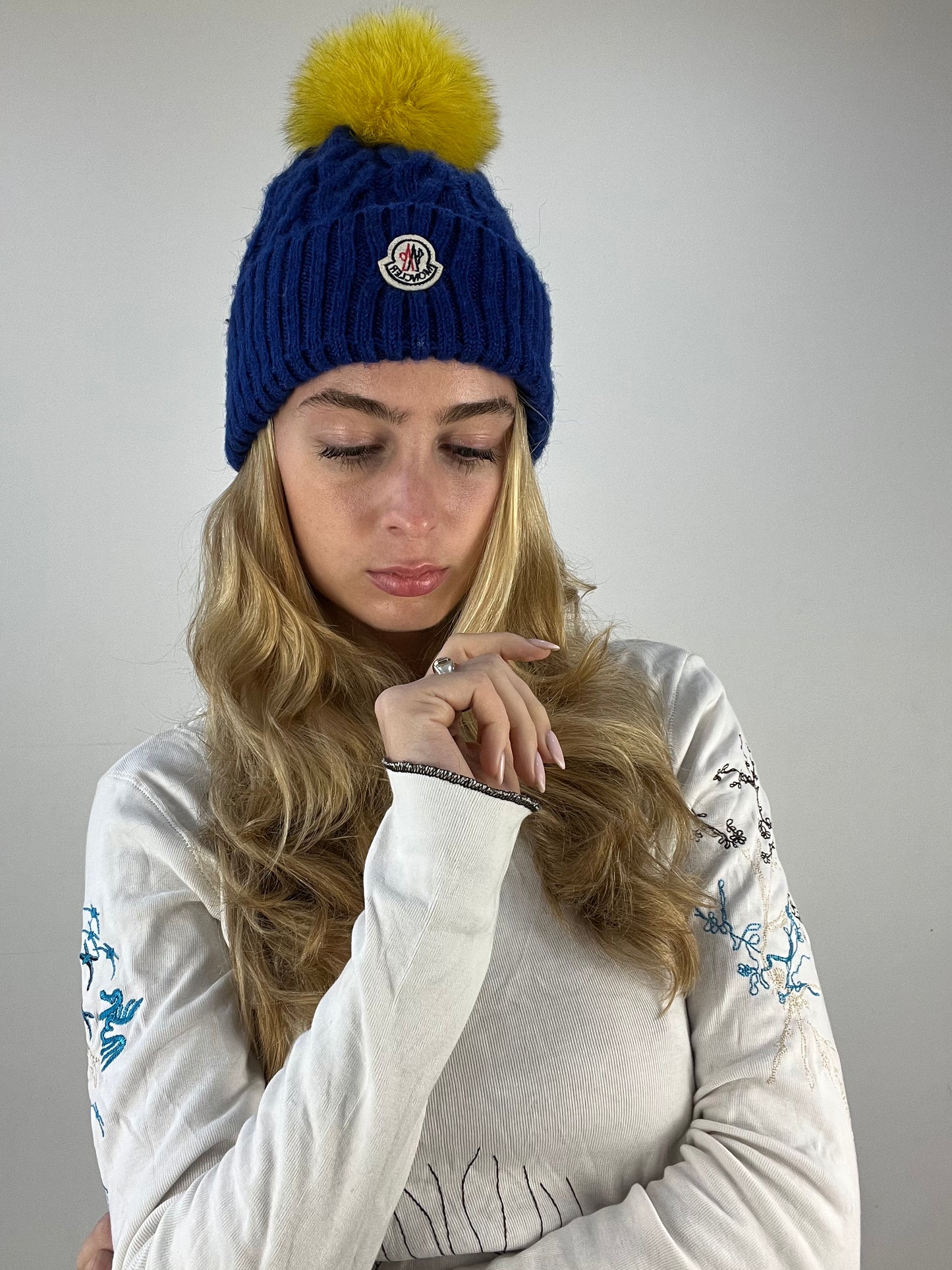 vintage edit seven | blue cable knit moncler beanie