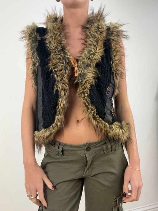 BONFIRE NIGHT | medium black and brown fur gilet