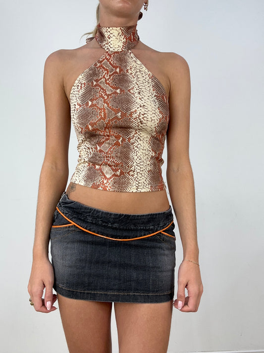 HALLOWEEN | small orange jane norman high neck snakeskin print top