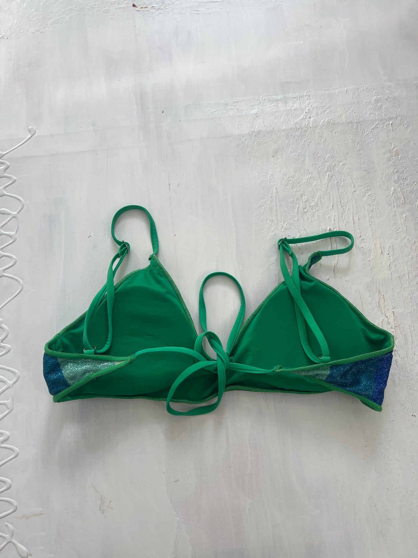 SIRENCORE | medium green and blue sparkle bikini top