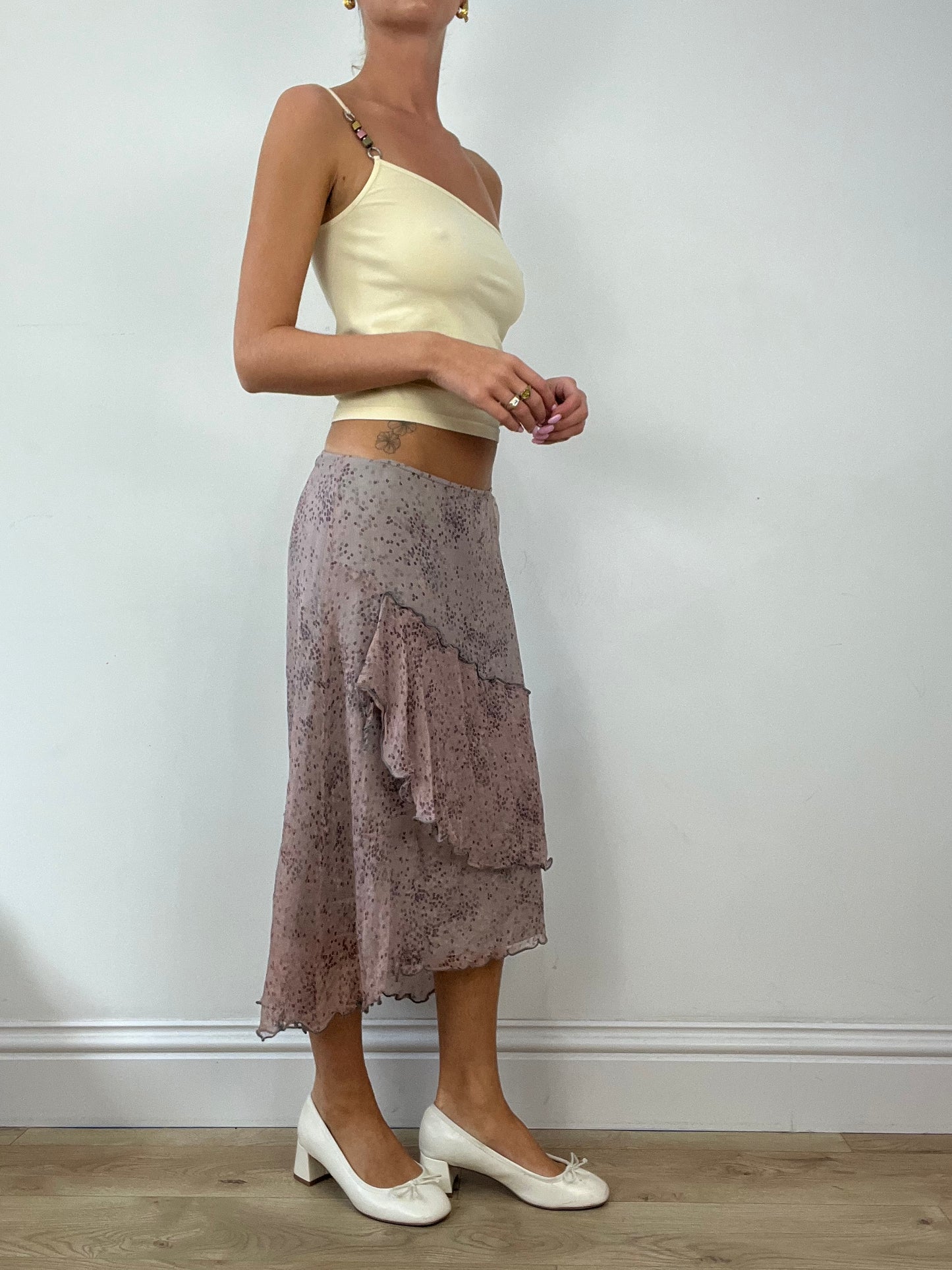 DINNER PARTY | medium lilac polka dot layered maxi skirt