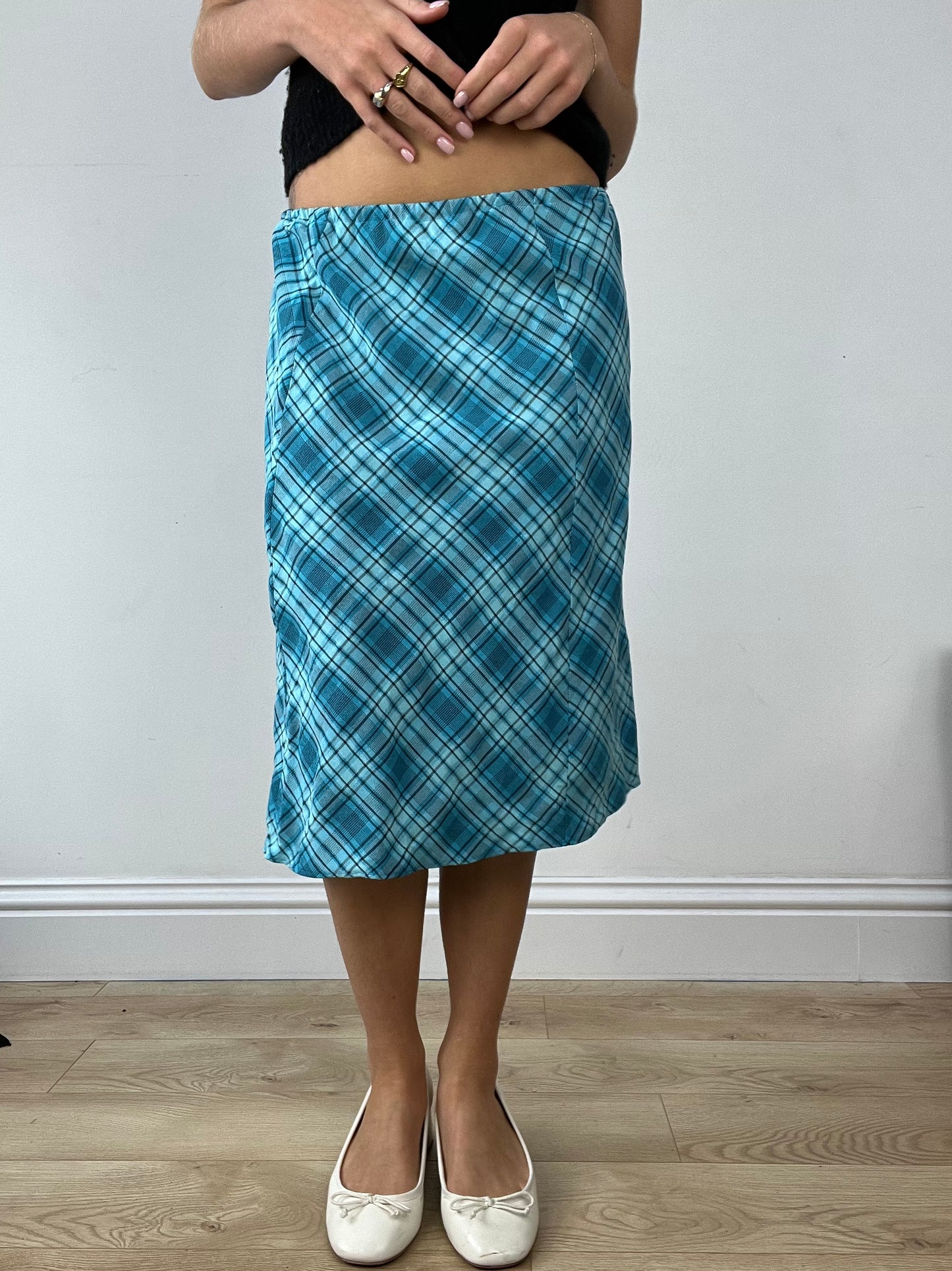 BUFFY THE VAMPIRE SLAYER | medium blue checkered midi skirt