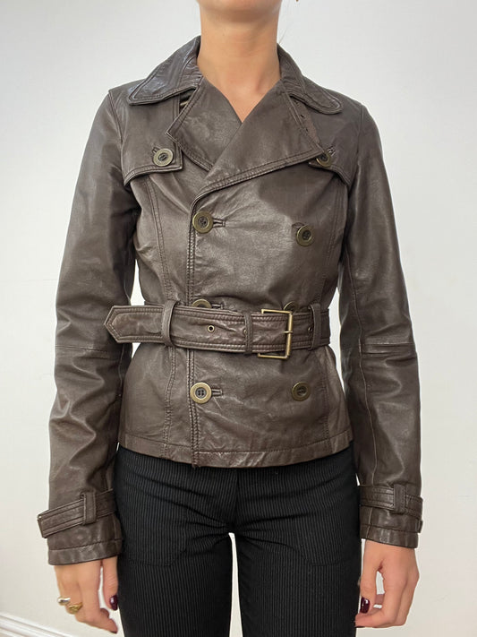 GILMORE GIRLS | small brown leather biker jacket