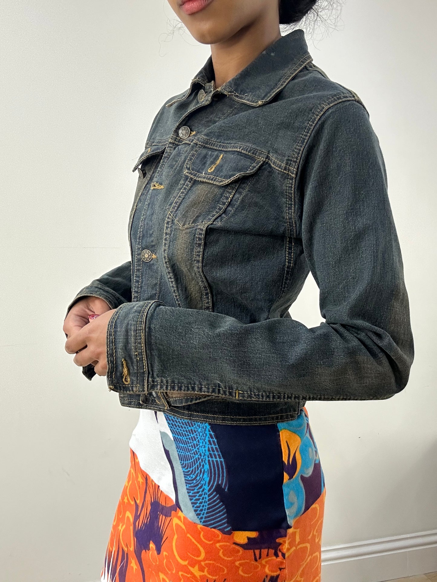 HIPPY CHIC DROP | small denim cropped bleached effect jacket