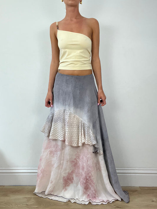 DINNER PARTY | medium pink and grey layered maxi skirt