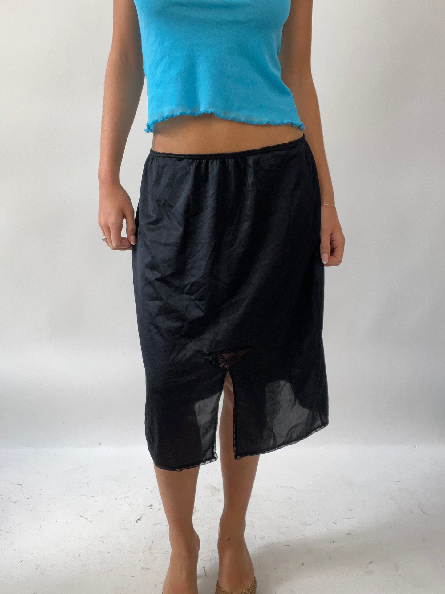 GIRLS TRIP DROP | medium black maxi skirt with lace detail