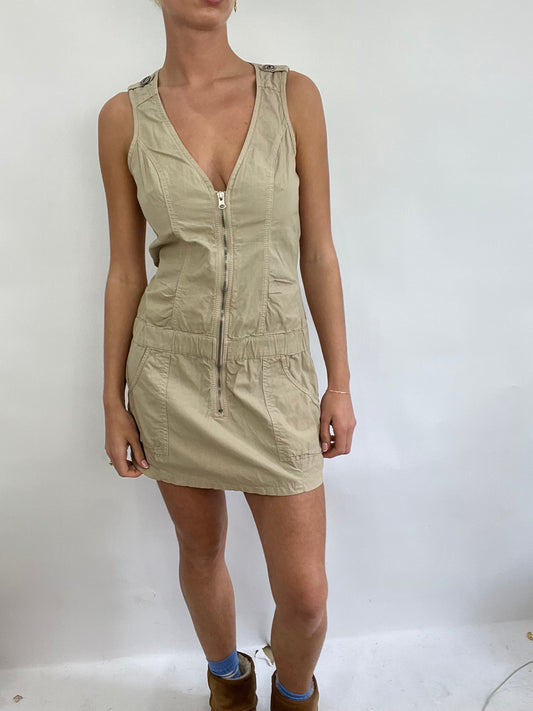 COACHELLA DROP | medium cream cargo style dress with silver zip detail